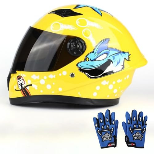 Casco Integral De Moto | Casco De Motocross Infantil con Guantes | Homologación ECE 22.06 | Casco Integral De Moto para Niños | para Niños Y Niñas De 3 A 10 Años C,L/(51~52cm)