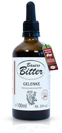 Bauers Bitter® Giunti da 100 ml – Gocce amare, fatte a mano con 9 erbe e radici – Per articolazioni sane e agilità, orale e sfregamento, senza additivi, amari – Made in Austria