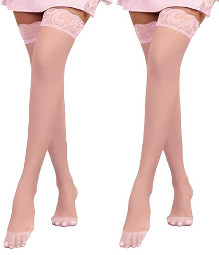 BEINF Sexy Bas Autofixant Femmes Dentelle Bas Porte-jarretelle Antidérapant | Avec Silicone Antidérapant, Fleur, Bordure En Dentelle, Au-dessus Du Genou, 15 Deniers, Nylon, Taille Unique