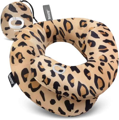 BCOZZY Chin Supporting Travel Neck Pillow - Supports the Head, Neck and Chin. Large Size, Leopard