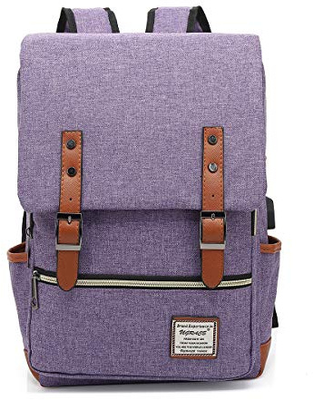 UGRACE Vintage Laptop Backpack with USB Charging Port, Elegant Water Resistant Travelling Backpack Casual Daypacks College Shoulder Bag for Men Women, Fits up to 15.6Inch Laptop in Purple