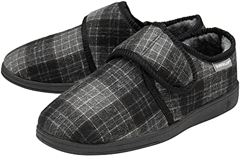 DUNLOP Mens Touch Fastening Full Slipper - Black/Grey - UK 8