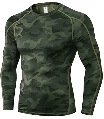 Anawakia Camisas de compresión de manga larga para hombre, camisetas de compresión de manga larga para hombre, atléticas, frescas, para entrenamiento, correr, capa base (camuflaje verde, S)