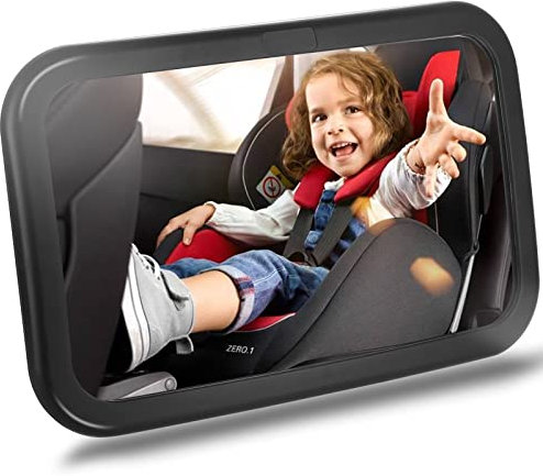 PERMUST Rücksitzspiegel fürs Baby,360° Schwenkbar ,Bruchsicherer rückspiegel ,Verstellbare elastische Riemen,Spiegel kompatibel mit meisten Auto drehbar doppelriemen