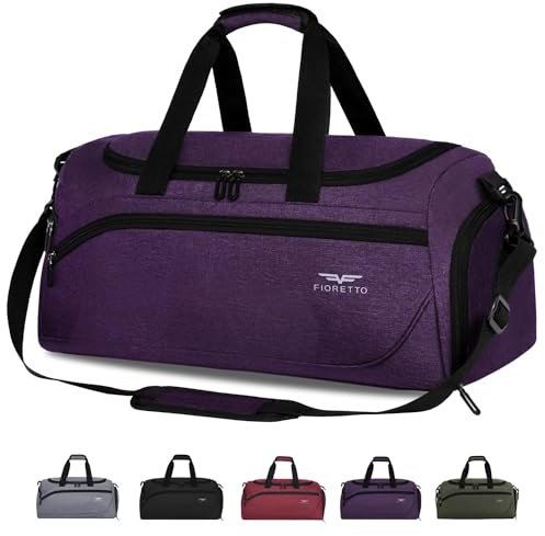 FIORETTO 35L Sporttasche & Reisetasche für Damen und Herren, mit Schuhfach & Nassfach, Wasserdicht Tasche für Trainingstasche, Gym, Travel, Schwimmen, Sauna, fußball Lila