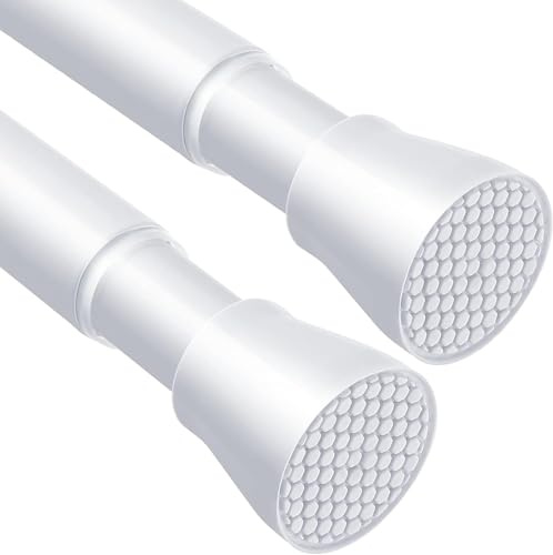 AIZESI White Tension Rod 70-130cm 2PCS,No Drill Spring Shower Curtain Pole | Extendable adjustable pole 28-48in:22mm.Tension rods for curtains,windows,bathroom & clothes hanging,tool-free drill-free.