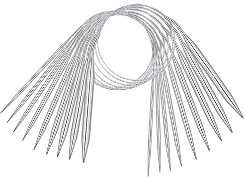Coopay Metall Rundstricknadeln 60 cm, 9 Stück Stricknadeln Rundstricknadel Set 2,5-10 mm Robust Edelstahl Rundstricknadeln Set für Hut, Schals, Baby-Pullover, Ärmel/Ausschnitt für Erwachsene