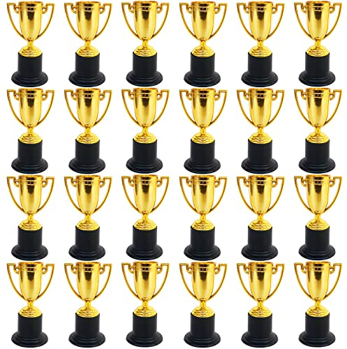 24 Pack Mini Trophies for Kids Awards,Plastic Gold Award Trophy Cups,Golden Award Trophy Cups Set,Gold Participation Trophys Cup for Party Favors,Rewards,Props,Sports,Competitions(4 in)