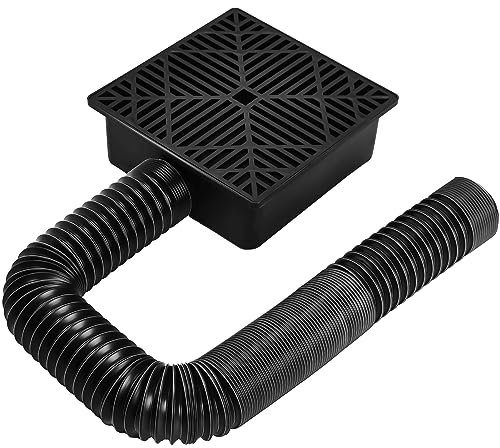 DKIEI Square Catch Basin Drain Kit, Catch Basin Downspout, No Deep Dig Required, Pipe Stretched Length 155cm, Gutter Downspout Extensions Set for Lawns, Landscaped Areas, Yards, Sidewalks, Black