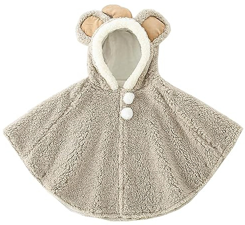 Nemopter Carino Mantello con Cappuccio Bambino Maschio Femmine Felpa Con Cappuccio Lana Morbido Poncho Mantello Antivento Inverno Autunno Capispalla Caldo Scialle per Bambini 0-3 anni, grigio, 0-3