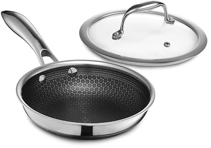 HexClad Hybrid Nonstick 18 cm Frying Pan with Tempered Glass Lid, Stay-Cool Handle, Dishwasher-Friendly, Oven-Safe Up to 480°C, Induction Ready, Compatible with All Cooktops