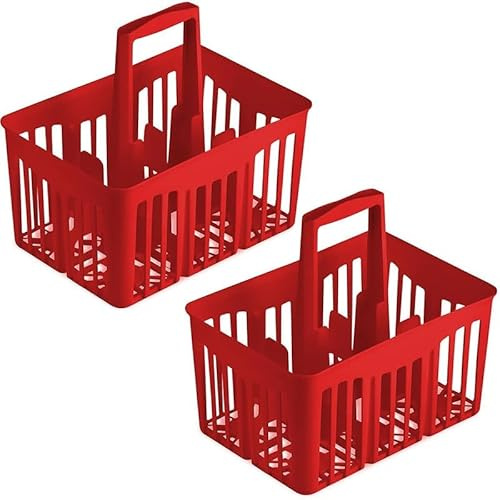 VIRSUS 2 Cestelli Portabottiglie in Plastica 8636, misura 31x22x35 cm, Porta bottiglie 6 Scomparti, con manico per trasporto, Impilabile, per uso quotidiano a casa, ufficio, gita, mare (Rosso)
