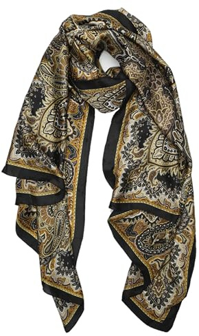 YOUR SMILE Large Mulberry Silk Feeling Long Stain Scarf Lightweight Sunscreen Shawls Wraps for Women (07 Gold/Retro paisley)
