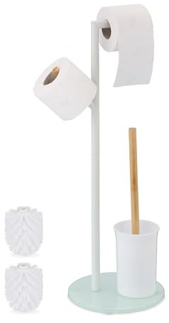 Relaxdays WC Garnitur, HBT: 64x27x22 cm, stehender Toilettenpapierhalter, Klobürste mit Bürstenhalter, Edelstahl, weiß