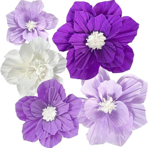 Acidea Violette 3D-Blumen, 5 Stück, Wanddekoration, Hochzeit, Geburtstag, Brautparty, Babyparty, Lavendel, Hell und Dunkelviolett, Weiß, Raumhintergrund, Tafelaufsätze