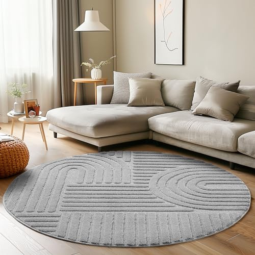 Carpettex Tappeto Rotondo 120 cm Grigio Pelo Alto Shaggy Boho