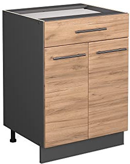 Vicco Küchenunterschrank Fame-Line, Goldkraft Eiche/Anthrazit, 60 cm mit Schublade, AP Eiche