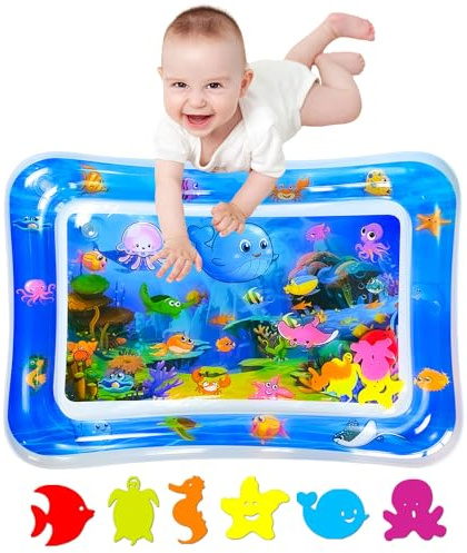 SUNSHINEMALL Vattenmatta baby BPA-fri 66 × 50 cm vattenlekmatta baby vatten lekmatta sensorisk leksak krypmatta baby 3 6 9 månader Tummy Time Toys Water Matta (blå ny havsvärld)