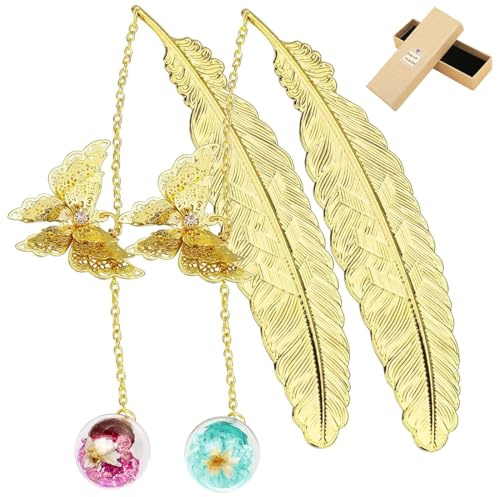 EIYVPRA 2 Marque-pages à plume d'or avec charme papillon - Marque-pages élégants pour les femmes,cadeaux pour les amoureux des livres,marque-pages pour la lecture,cadeaux de reconnaissance