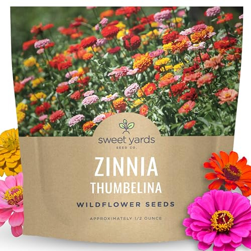 Zinnia Thumbelina Mix - Large 1/2 Ounce Packet - 2,500 Flower Seeds for Planting - Zinnia elegans