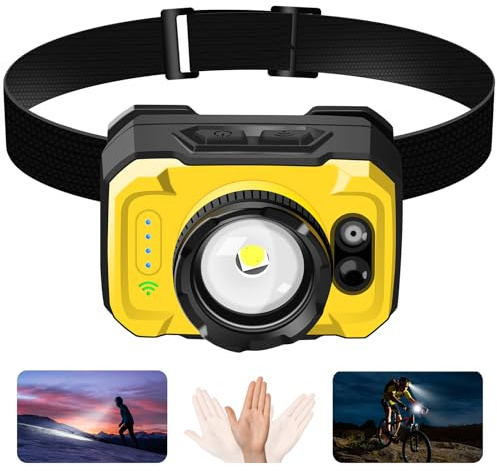 Masmejor Linterna Frontal Recargable, 1200mAh, Sensor de Movimiento & Zoom