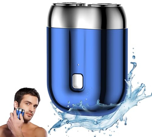 Elektrischer Rasierer, Mini Rasierer Herren Elektrisch,IPX7 Wasserdicht Elektrischer Rasierer Herren,Elektrorasierer Herren 2 in 1 Wasserdicht Kabellos Rotationsrasierer (Blau)