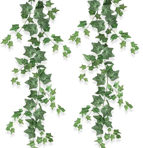 2 Pièces Lierres Artificielles Guirlande Faux Lierre Feuillage Artificiel Plantes Grimpantes Artificielles Interieur Extérieur Vigne Faux Décoration pour Chambre Jardin Bureau Fête Mariage