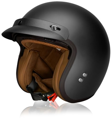 DAWNRISE Casco Jet Moto Retro Unisex ECE22.06(Matt Black S)