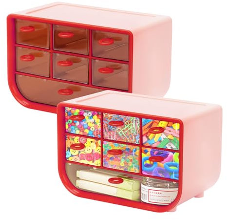 GAESHOW 2 Pièces tour de Rangement Plastique, Petits Tiroirs de Rangement avec 7 Tiroirs, Petits Tiroirs de Rangement pour Fournitures de Bureau, Bijoux, Cosmétiques (Rose)