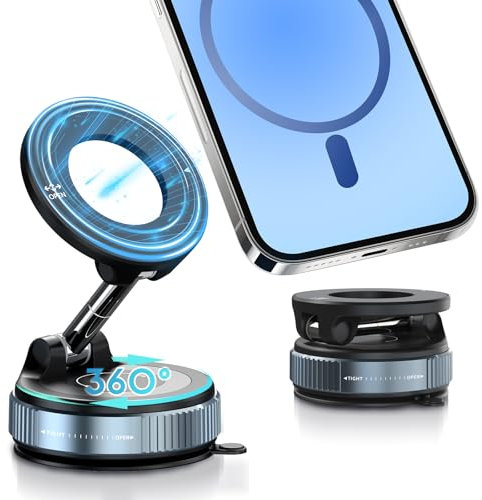 Handyhalterung Auto Magnetischer Autohalterung, Vakuum Magnet Handy Halterung 360° Drehbar, KFZ Handyhalter mit 20x N52 Starke Magnet, Handyhalter Auto Zubehör für iPhone 16/15/14/13/12 Pro Max