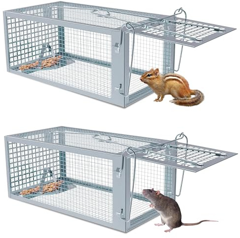 Mausefalle Lebend, Rattenfalle Lebendfalle 2er Set XL Groß Tierfalle Wiederverwendbare Mäuse Falle Lebend Käfig für Innen & Aussen, 100% Effektiv & Verletzungsfrei
