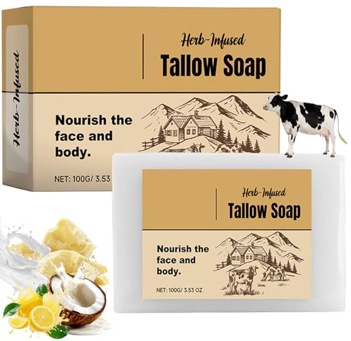 Jabón de Sebo Alimentado Con Hierba Natural, Jabón Hidratante Para Cara y Cuerpo, Cuidado Facial Exfoliante de Limpieza Profunda de La Cara, Para Todo Tipo de Piel