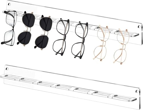 Organizador de Gafas de Sol, 2 Piezas Soporte para Gafas de Pared, Expositor de Almacenamiento Acrílico Transparente, 38cm x 3.8cm, 7 Compartimentos