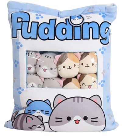 Cute Plush Pillow - Removable Cat Snack Bag Plush Cushion with 8 Mini Cat Dolls | Soft Stuffed Animal Throw Pillow for Couch Bedroom Living Room Car Dormitory Apartment Gift
