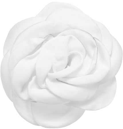 QUARKZMAN Broche De Flor De Rosa De 3.1 Pulgadas Hecho A Mano Blanco | En Tela De Raso, Alfileres De Solapa Flor Broche Pin Elegante Pinza Para El Pelo Floral, Para Mujeres