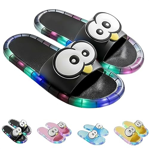 Ciabatte LED Luminose Originali per Adulti Uomo e Donna – Modello Cartoon con Grandi Occhi, Punta Aperta e Suola Fosforescente – Sandali Morbidi, Antiscivolo e Impermeabili Casa e Esterno (Black,39)