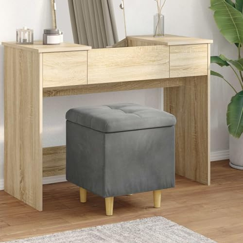 toolkix Förvaringsottoman mörkgrå sammet 40 x 40 x 45 cm vadderad med förvaringsutrymme och robusta träben för vardagsrum, sovrum, hall, mångsidig sittpall och fotstöd