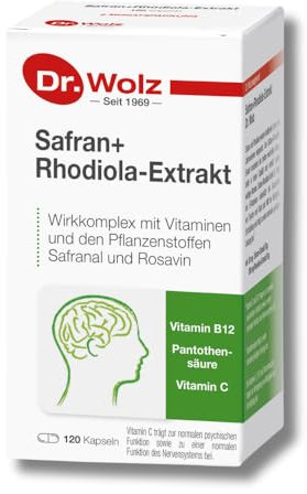 Dr. Wolz Safran & Rhodolia Extrakt - 120 hochdosierte Kapseln - Vitamin-C-, B12- und Pantothensäure-Komplex für das körperliche & mentale Wohlbefinden* - Natürlich & nachhaltig