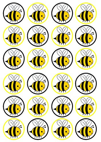 Bumblebee Edible Cupcake Toppers – Cute Bee-Themed Cake Decorations for Garden Parties & Baby Showers – PRECUT 4cm/1.5 Inch Discs (24)