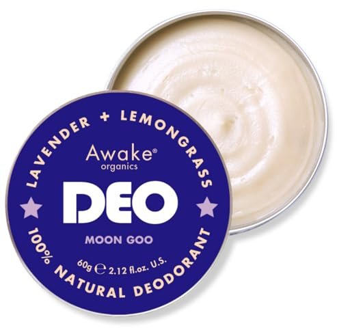 Awake Organics DEO - Natural Plastic Free Deodorant Balm - Moon Goo - Lavender & Lemongrass - Aluminium Free - Long-Lasting Odour Protection, Made in England - 60g