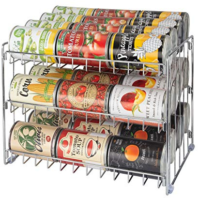 Kitchen Details 3 Tier Can Organizer | Chrome Steel Canned Food Storage Rack | Holds 36 Cans | Space-Saving Pantry & Cabinet Storage Solution | Easy Access to Canned Goods | Freestanding Design