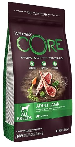 Wellness CORE Lamb 1.8 kg, Lamb – Dry Dog Food for All Dog Breeds, Grain-Free, Natural, Hypoallergenic, Protein-Rich, High Meat Content, Supports Healthy Digestion