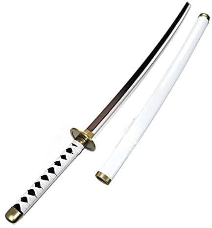 HZYYZH Samurai Ninja Wooden Sword Arme, Anime Noir Samurai Roronoa Zoro Cosplay Katana Couteau Sword Jouets pour Adolescents,Blanc