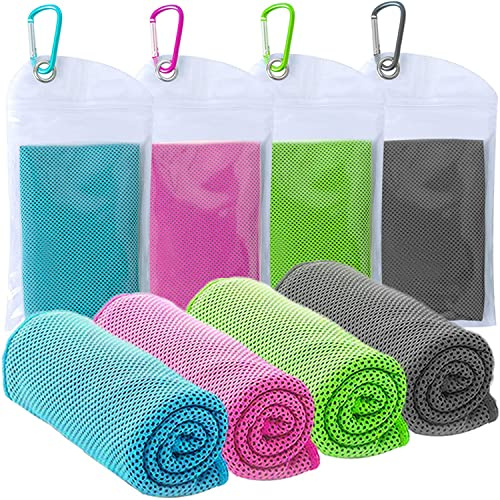 4 Packs Cooling Towel (40x12) - Soft Breathable Microfiber Ice Towel for Yoga, Golf, Sport, Gym, Workout, Camping, Fitness, Outdoor Activities - Rose Red, Green, Lake Blue, Dark Gray