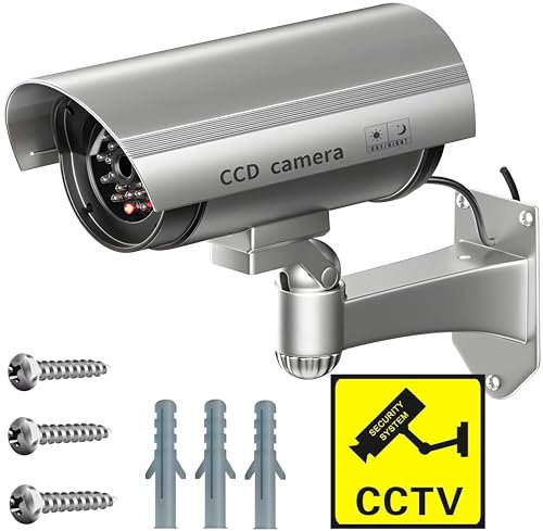 Retoo Caméra factice Solaire rotative pour extérieur et intérieur, CCD sans Fil avec LED Clignotante, caméra de sécurité étanche, Fausse caméra de Surveillance du Bureau à Domicile, caméra factice