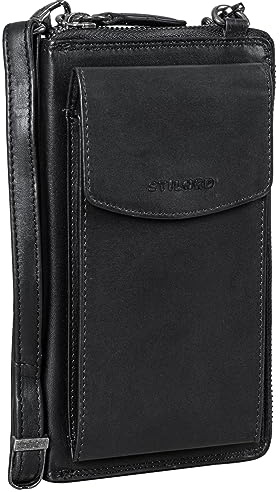 STILORD Damen Umhänge Geldbeutel aus Leder mit Handyfach - 2 in 1 Geldbörse Handytasche zum Umhängen - Crossbody Portemonnaie für Frauen Sarah Echtleder groß Farbe:schwarz