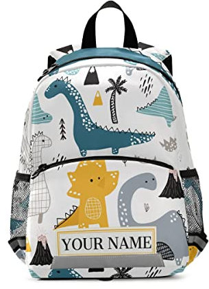 Mnsruu Benutzerdefinierter Namens-Rucksack, personalisierter Kinder-Rucksack für Jungen und Mädchen, niedlicher Dino-Rucksack, skandinavischer Stil, Kindergarten