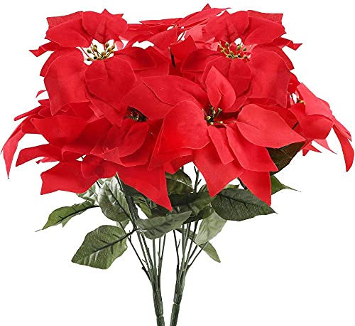 KOSHIFU 2 PCS Künstliche Weihnachtsstern Blumenstrauß Seide Rot Kunstblumen Weihnachten Deko Blumen für Zuhause Vase Tisch Innen- und Außenbereich Weihnachtsdekoration