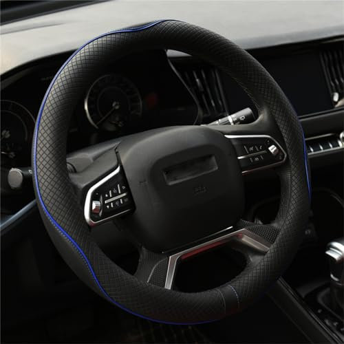 Valleycomfy Schwarz Auto Lenkradbezug Mikrofaser Leder Lenkradhülle Universal Größe 37-39cm, Anti Rutsch, Blauer Linie