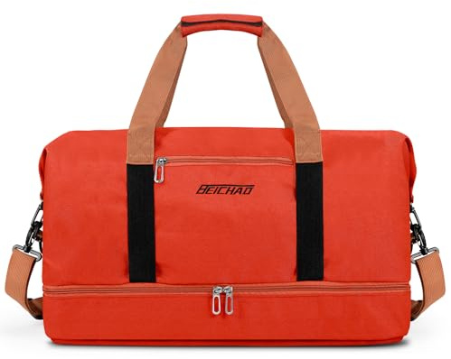 Vllcsla Borsoni da Palestra con Scarpe Scompartimento, Tasca Bagnata, 32,2 L Borsone Weekender Tela, Borsa da Viaggio Unisex Borsone Palestra Sportiva, Sport Holdall, Idrorepellente, Arancia